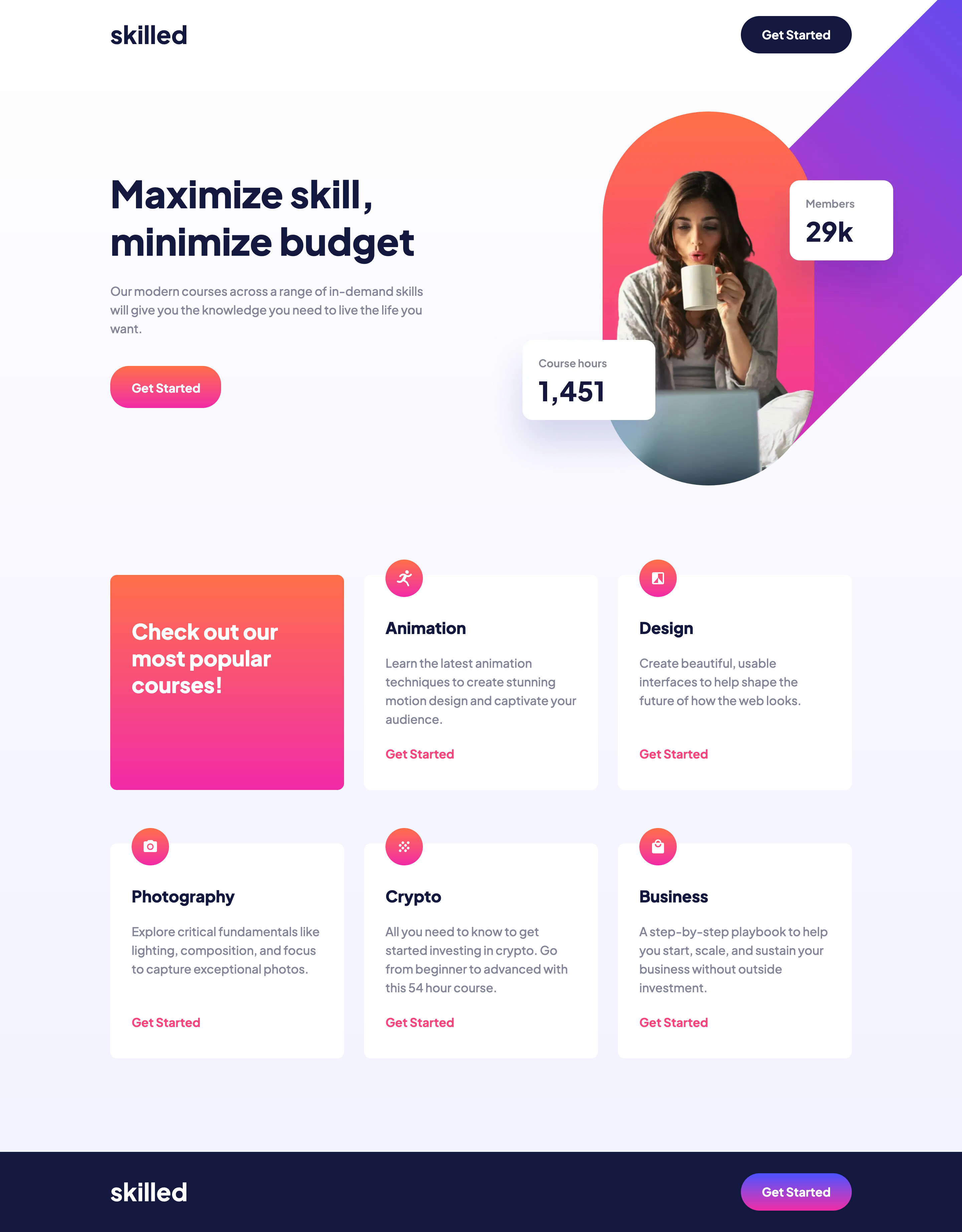 skilled eLearning Landing Page Challenge from FrontendMentor